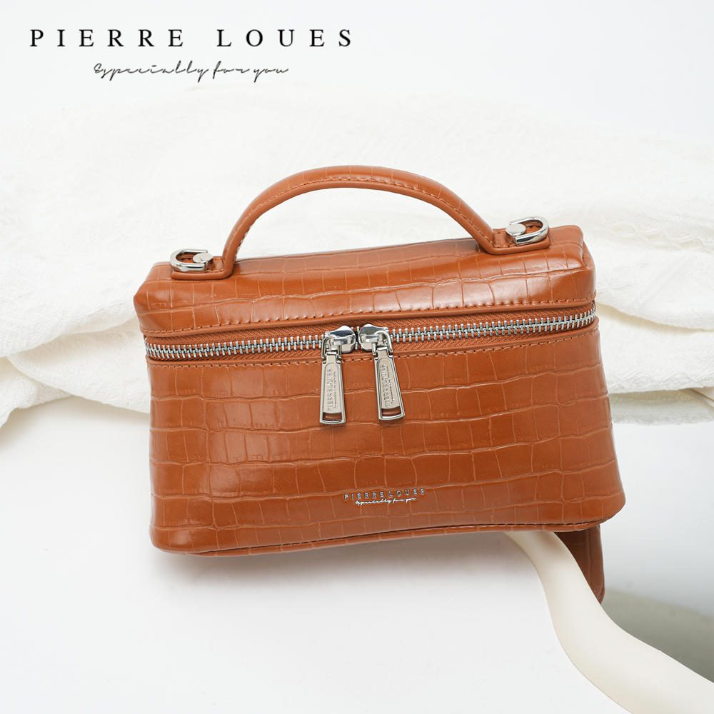 Pierre Loues® Γυναικεία Τσάντα Χειρός Χιαστί μπαουλάκι Καφέ