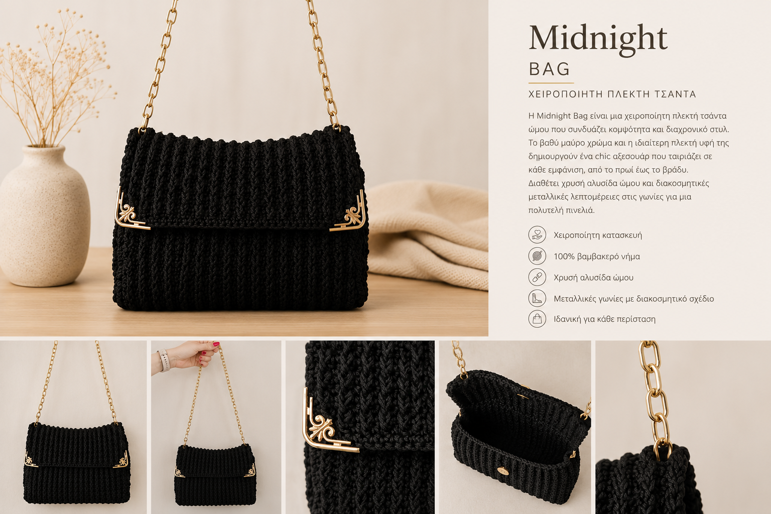 Χειροποίητη πλεκτή midnight bag