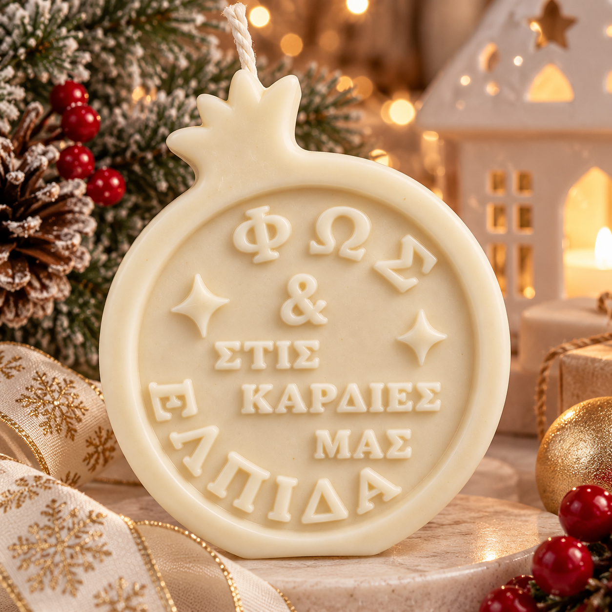 Διακοσμητικό Αρωματικό Κερί Ρόδι "Φως και ελπίδα στις Καρδιές" - Image 2